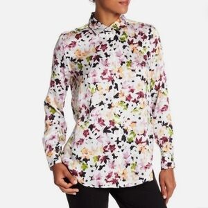 Equipment Essential White Floral Print Long Sleeve 100% Silk Button-up Small
